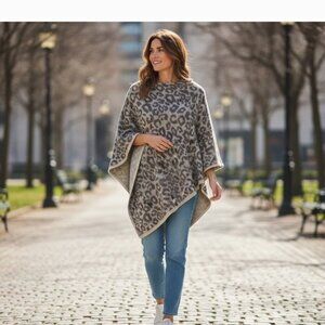 Nardi & Tagliaferri Neutral Animal Print Mohair Blend Poncho One Size